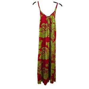 Vintage Tropical Maxi Dress Palm Leaf Design Size Medium